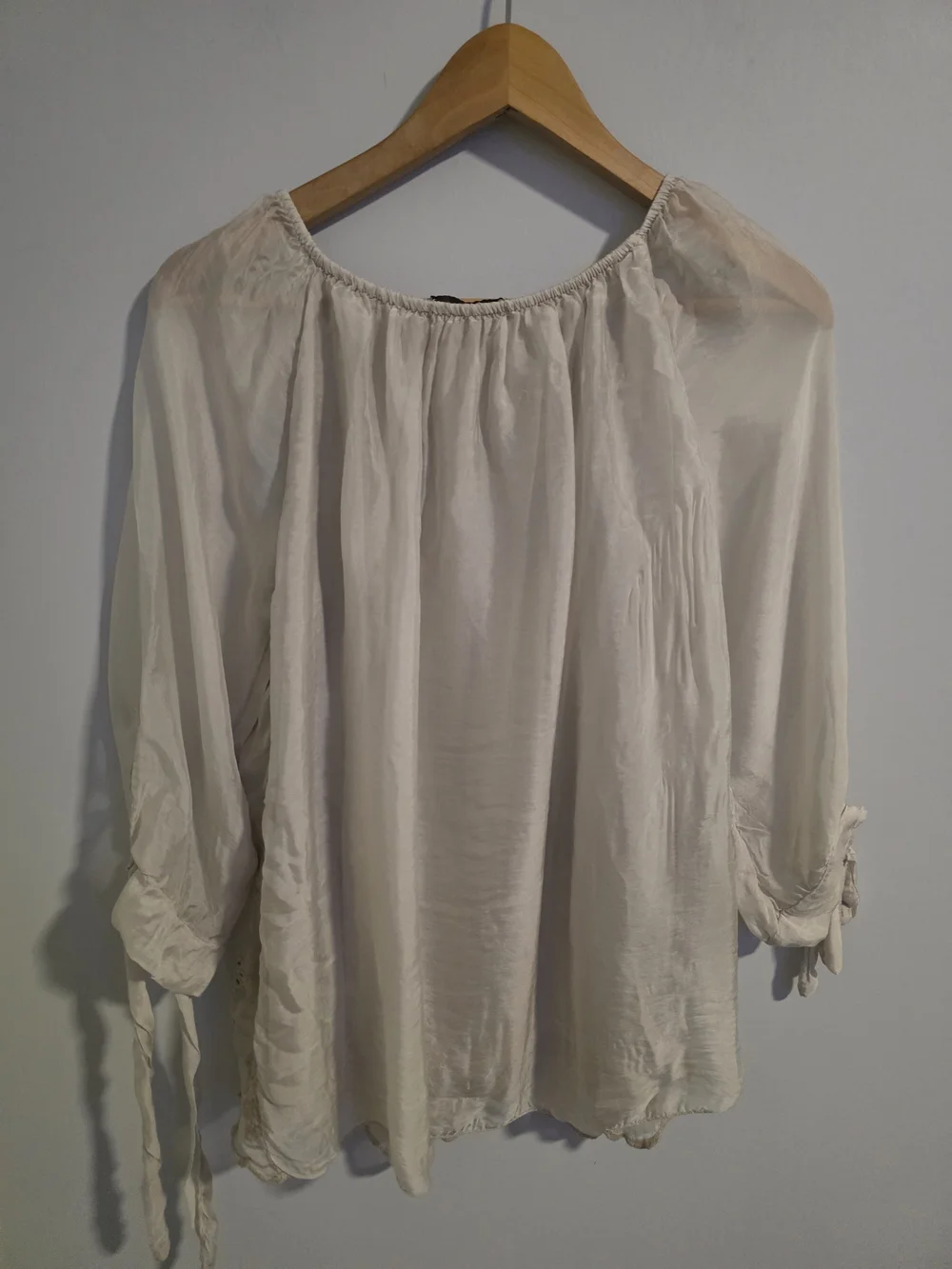 Viola Borghi Silk Blend Embroidered Peasant Blouse Off Shoulder Beige Size M Ita - Picture 13 of 13